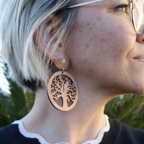 Boucles d'oreilles arbre de vie en bois