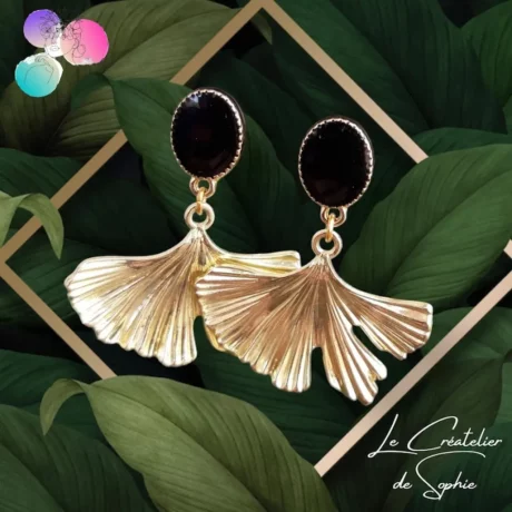 Boucles d'oreilles feuille de ginkgo dorée