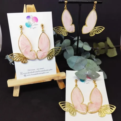 Boucles d'oreilles papillon imitation quartz rose