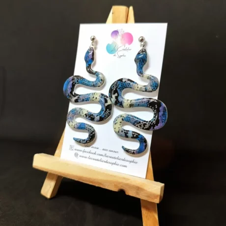 Boucles d'oreilles serpent bleu et noir